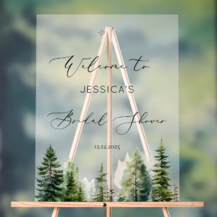 Minimalist pine tree forest bridal shower Welcome Acrylic Sign
