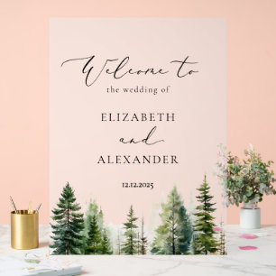 Minimalist pine tree forest Wedding Welcome  Acrylic Sign