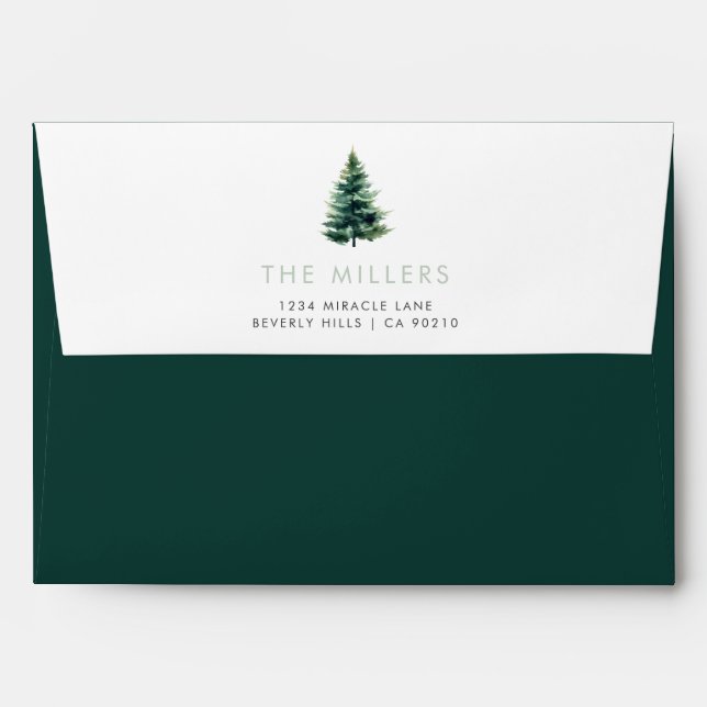 Minimalist Pine Tree Green Christmas Holiday Envelope (Back (Top Flap))