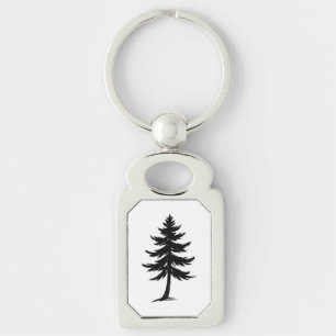 Minimalist Pine Tree – Ink Brush Forest Design on Key Ring