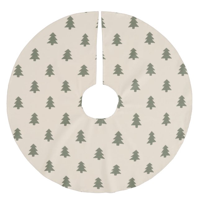 Minimalist Pine Tree Neutral Boho Farmhouse Beige Brushed Polyester Tree Skirt (Front)
