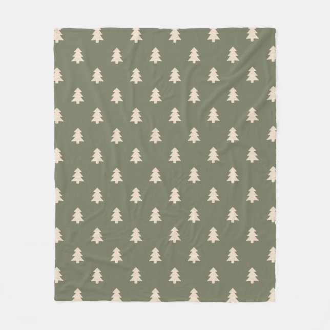 Minimalist Pine Tree Neutral Boho Farmhouse Winter Fleece Blanket (Front)