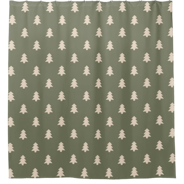 Minimalist Pine Tree Neutral Boho Farmhouse Winter Shower Curtain (Front)