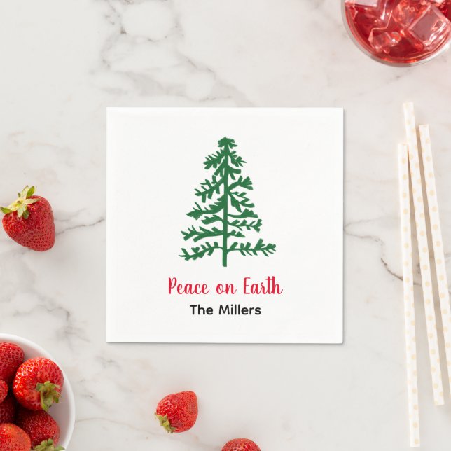 Minimalist Pine Tree Peace on Earth Holiday Napkin (Insitu)