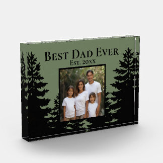 Minimalist pine tree personalise Best Dad Ever Photo Block