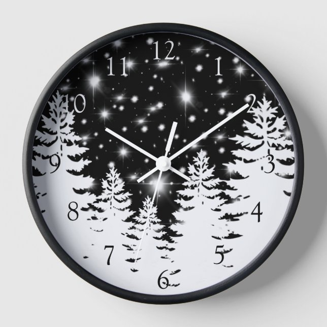 Minimalist pine tree silhouette personalise snow clock (Front)