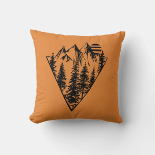 Minimalist pine trees forest scene cushion