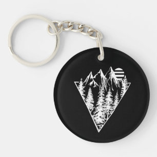 Minimalist pine trees forest scene key ring