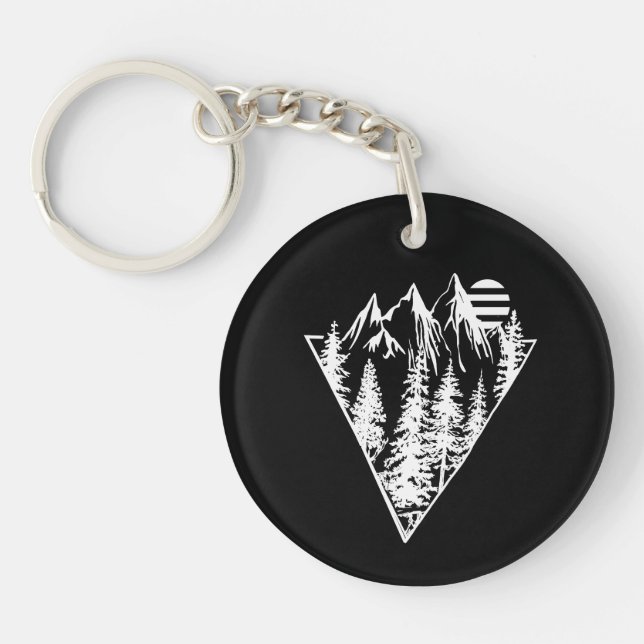 Minimalist pine trees forest scene key ring (Front)