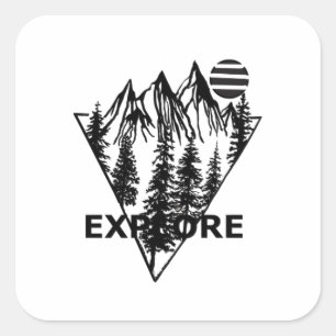 Minimalist pine trees forest scene square sticker