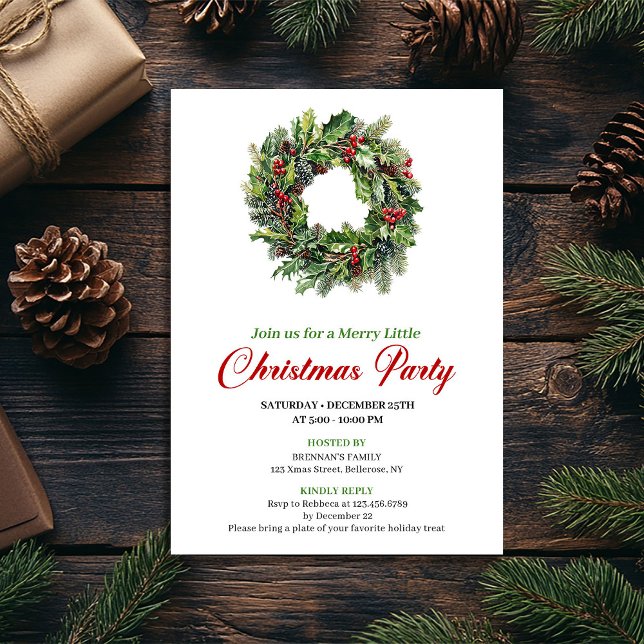 Minimalist Pine Wreath Christmas Party Card (Minimalist Pine Wreath Christmas Party Card)