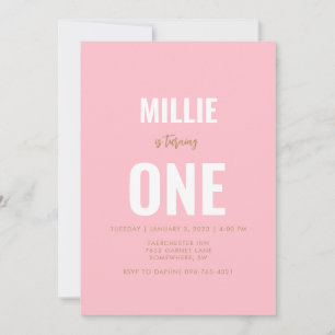 Minimalist Pink 1st Birthday Invitation