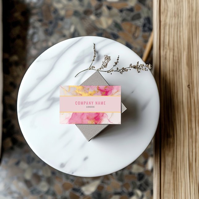 Minimalist pink and gold Marble Business Card (Contemporary business cards that showcase a chic gold border and a luxurious pink and gold marble)
