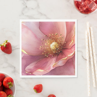 Minimalist Pink and Gold Poppy Wedding Napkin