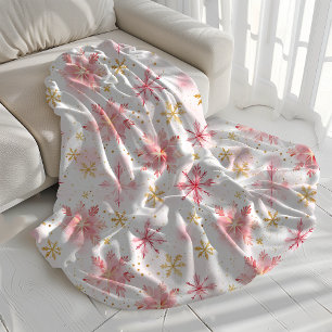 Minimalist Pink and Gold Winter Snowflakes Sherpa Blanket