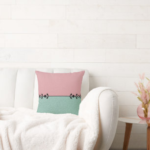 Minimalist Pink and Mint Green with Black Flourish Cushion