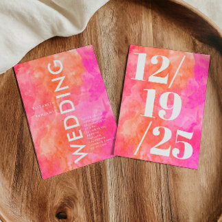 Minimalist Pink and Orange Bold Chic Wedding Invitation