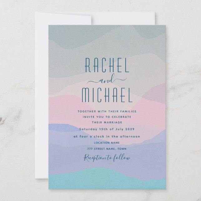 Minimalist Pink and Pastel Blue Wedding Invitation (Front)