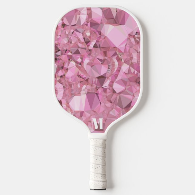 Minimalist Pink and White Diamond Modern Monogram  Pickleball Paddle (Front)