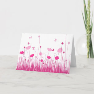Minimalist Pink and White Poppies Meadow Floral Card