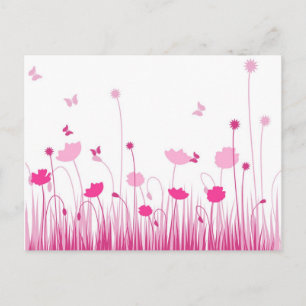 Minimalist Pink and White Poppies Meadow Floral Postcard