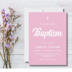 Minimalist Pink Baby Girl Baptism invitation