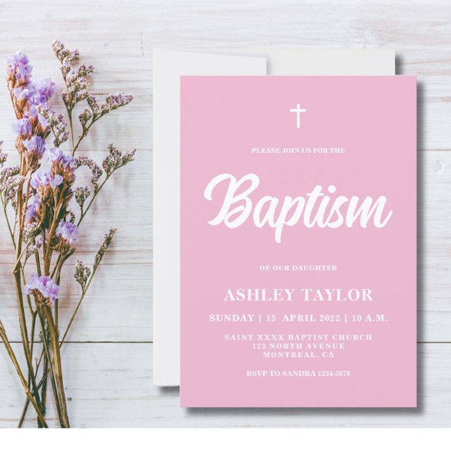 Minimalist Pink Baby Girl Baptism invitation (Creator Uploaded)