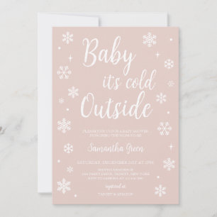 Minimalist Pink Baby It's Cold Outside Baby Shower Invitation
