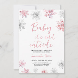 Minimalist Pink Baby It's Cold Outside Baby Shower Invitation