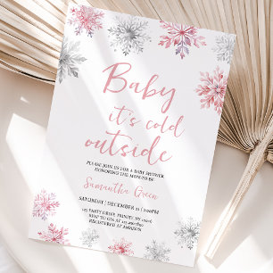 Minimalist Pink Baby It's Cold Outside Baby Shower Invitation