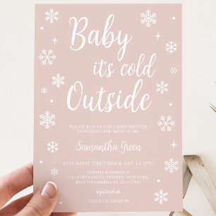 Minimalist Pink Baby It's Cold Outside Baby Shower Invitation