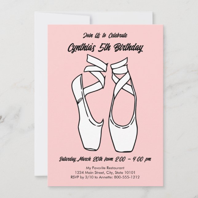 Minimalist Pink Ballet Birthday Party Invitation (Front)