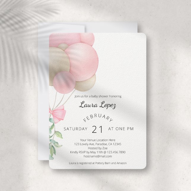Minimalist Pink Balloons Baby Shower Invitation (Creator Uploaded)