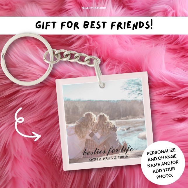 Minimalist Pink Best Friend Bestie BFF Photo Key Ring (Creator Uploaded)