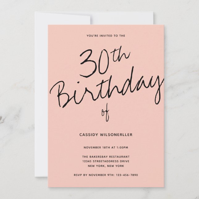 Minimalist Pink Black 30th Birthday Invitation (Front)