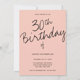 Minimalist Pink Black 30th Birthday Invitation