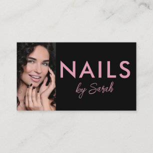 Minimalist Pink Black Nail Artist Salon Photo Business Card