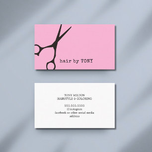 Minimalist Pink Black Scissors Hair Stylist Business Card
