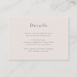 Minimalist Pink Black Wedding Hotel Detail Info Enclosure Card