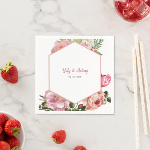 Minimalist Pink Blossom Hexagon Reception Table Napkin