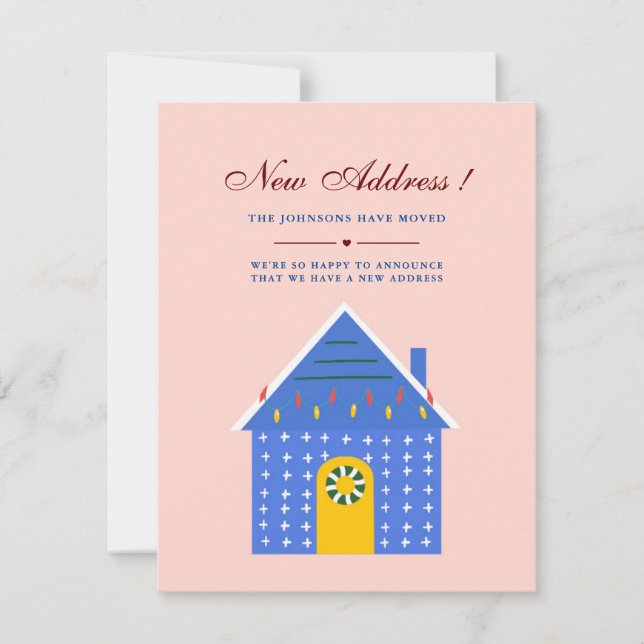  Minimalist Pink Blue House New Home We Have Moved Announcement (Front)