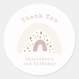 Minimalist Pink Boho Rainbow Birthday Thank You Classic Round Sticker