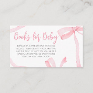 Minimalist Pink Bow Baby Shower Books for Baby Enclosure Card