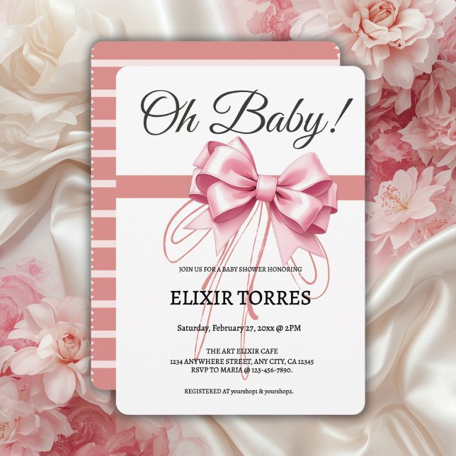 Minimalist Pink Bow Baby Shower Invitation (Creator Uploaded)