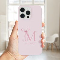 Minimalist Pink Bow Initial Monogram