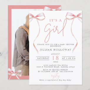 Minimalist Pink BOW Its a girl Baby Shower Invitation