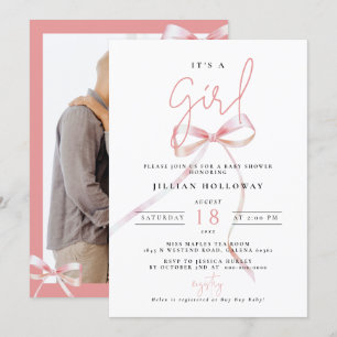 Minimalist Pink BOW Its a girl Baby Shower Invitation