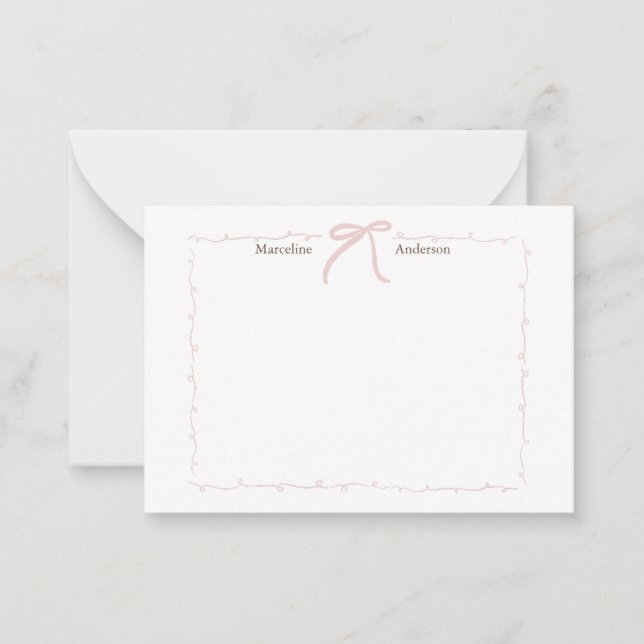 Minimalist Pink Bow Personalised Stationery Card (Front)