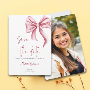 Minimalist Pink Bow Quinceañera Photo Save The Date