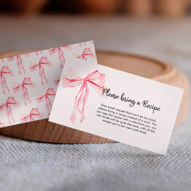 Minimalist Pink Bow Recipe Bridal Shower Enclosure Card (Creator Uploaded)